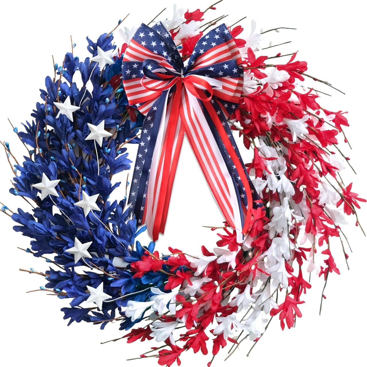 20inch 4th of July Red White Blue Artificial Forsythia Flower